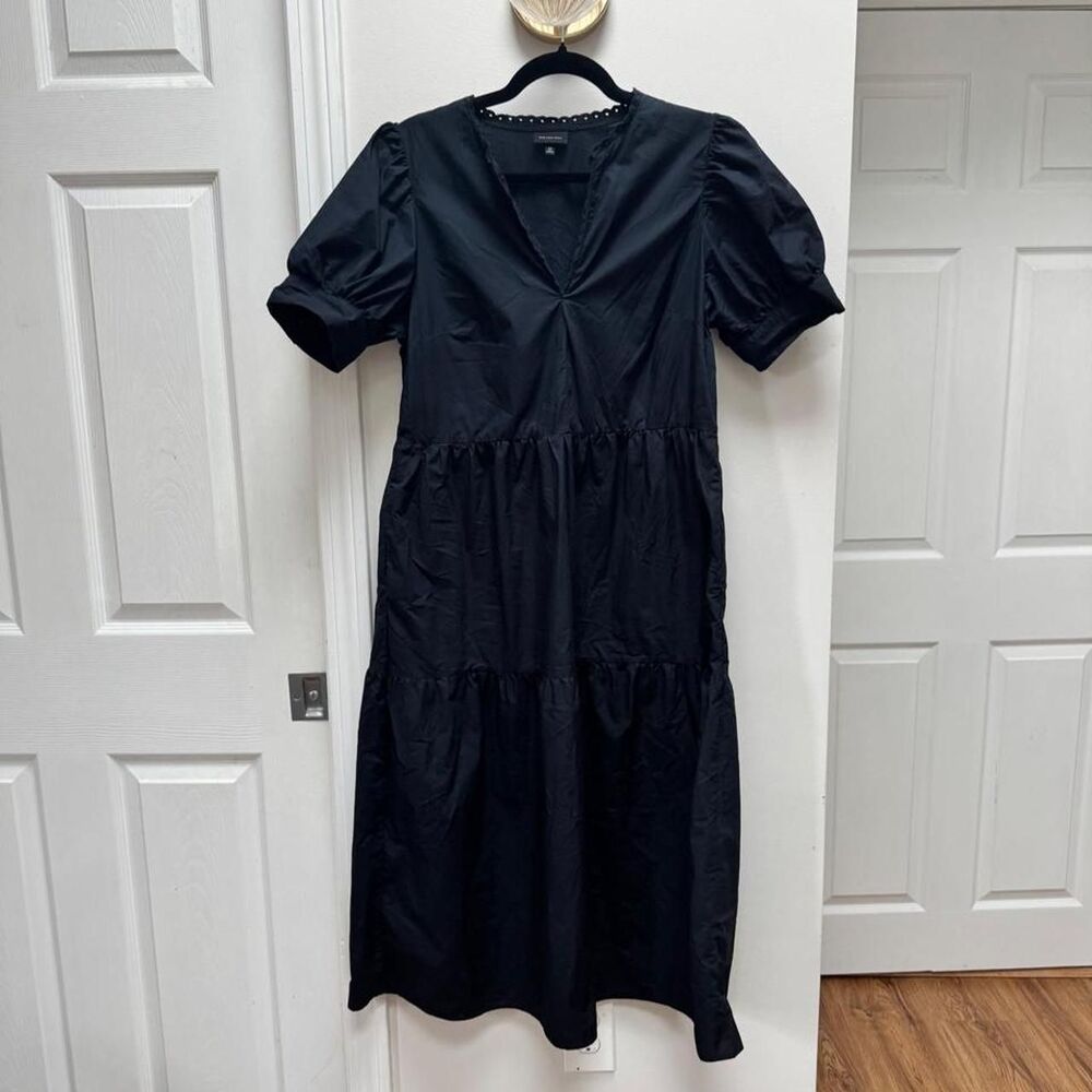 We Wore What Deep Navy Cotton Cottage Puff Sleeve Dress